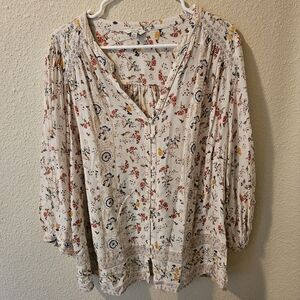 Lucky Brand Women's 2X Floral Blouse Lightweight